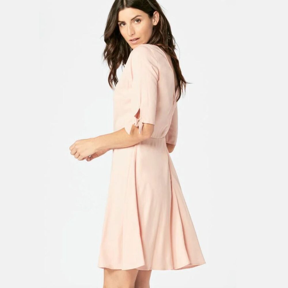 JUSTFAB Tie Sleeve Skater Dress (XXL) in Mellow Rose Pink Twee Ballet Coquette